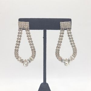 Vintage Rhinestone Drop Earrings Silver Tone Bridal Prom